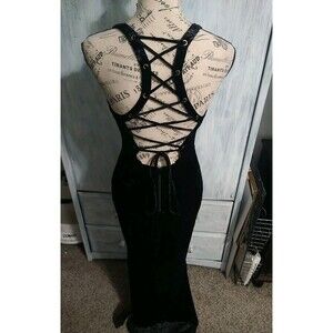 Windsor Maxi Sleeveless Velor Lace Back Dress Black Sm Y2K Wimsygoth Vintage...